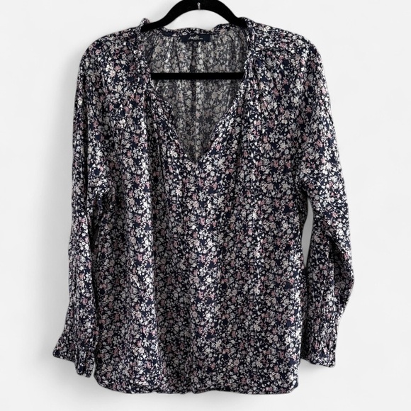 Angels Tops - Angels Navy Long Sleeve Floral Blouse